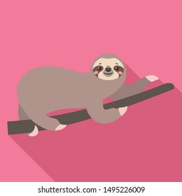 Sloth stay on branch tree icon. Flat illustration of sloth stay on branch tree vector icon for web design