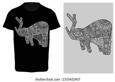 Sloth-t-Shirt mandala Design süße Hänge hängt auf dem Baum. Hallo und Free Umarmungen Illustrationen mit hübschen Cartoon-Tieren Vektorgrafiken