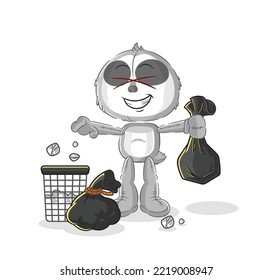 the sloth Throw garbage mascot. cartoon vector