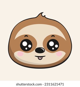 Sloth Tongue Out Face Head Kawaii Sticker Isolated