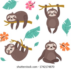 sloth. vector illustration. character in various poses