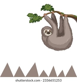 lentitud de diseño del logo del vector sloth colgando en la rama. en dengue