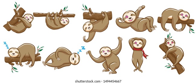 sloth vector set graphic clipart