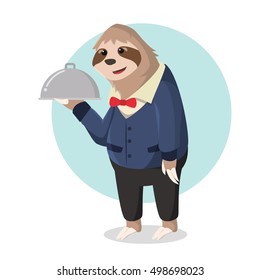 sloth waiter holding food delivery