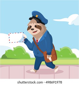 sloth walking with hold mail