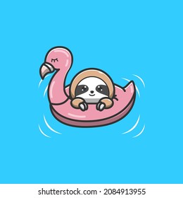 Sloth Wearing A Flamingo Swimming Balloon