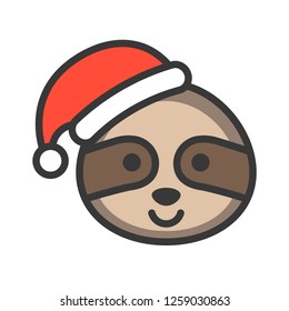 sloth wearing santa hat, outline icon editable stroke