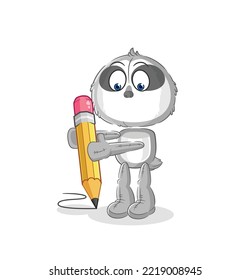 the sloth write with pencil. cartoon mascot vector