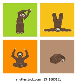 Sloth yoga collection. Funny cartoon animals in different postures set. Vector illustration