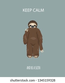Sloth yoga collection. Funny cartoon animals in different postures set. Vector illustration