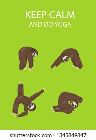 Sloth yoga collection. Funny cartoon animals in different postures set. Vector illustration