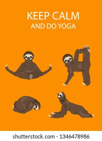 Sloth yoga collection. Funny cartoon animals in different postures set. Vector illustration