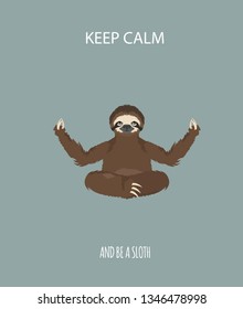 Sloth yoga collection. Funny cartoon animals in different postures set. Vector illustration