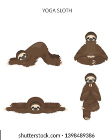 Sloth yoga collection. Funny cartoon animals in different postures set. Vector illustration