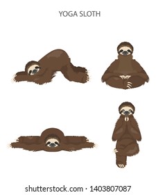 Sloth yoga collection. Funny cartoon animals in different postures set. Vector illustration