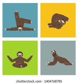 Sloth yoga collection. Funny cartoon animals in different postures set. Vector illustration