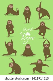 Sloth yoga. Different poses. Vector set. All elements are isolated. Cute animals.