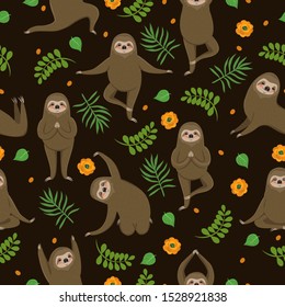 Sloth Yoga Seamless Pattern. vector image