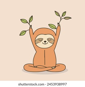 Sloth Yoga Vector Illustration of Artistic Character Design
