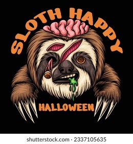 Sloth zombie happy halloween vector illustration for your company or brand