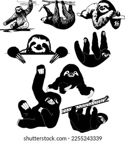 Sloths live in the tree vector, a Set of Cute cartoon sloth silhouette vector graphic designs.