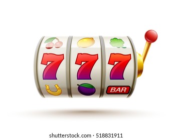 slots 3d element isolated on white with place for text casino object 777 icons