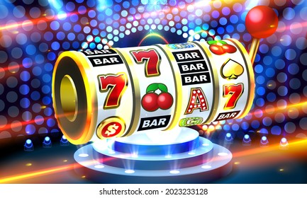 Slots 777 banner, golden coins jackpot, Casino 3d cover, slot machines. Vector illustration