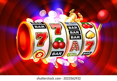 Slots 777 banner, golden coins jackpot, Casino 3d cover, slot machines. Vector illustration