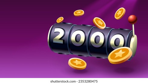 Slots free spins 2000, promo flyer poster, banner game play. Vector illustration