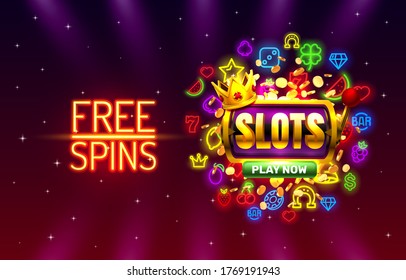 Slots free spins, 777 slot sign machine. Vector illustration.