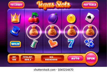 Slots game template vector illustration. Slots icon and element for game.