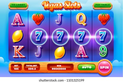 Slots game template vector illustration. Big win slots 777 banner casino. Vector illustration