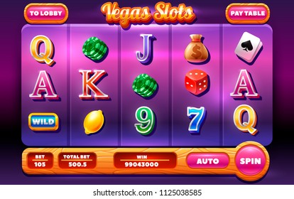 Slots Gameplay Screen .Mobile Game Assets. collection of icons and elements for the creation of slot machines.