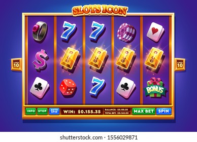 Slots Gameplay Screen .Mobile Game Assets. collection of icons and elements for the creation of slot machines games. Vector illustration