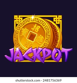 Slots Icon-Jackpot, Chinesische goldene Glücksmünzen. Vektorgrafik-Symbol für 2D-Spielemusiken und Casino oder Slots. Grafische Elemente für die Entwicklung von Spielautomaten oder Bannern für Online-Casinos