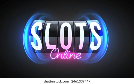 Slots online. Black slot machine wins the jackpot. 777 Big win concept. Casino jackpot. Vector illustration