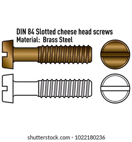 Slotted cheese head screws from brass steel