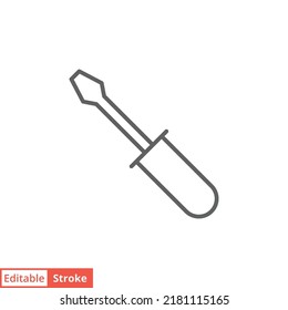 Slotted common blade screwdriver flat icon. Simple outline style. Thin line vector illustration symbol isolated on white background. Editable stroke EPS 10.