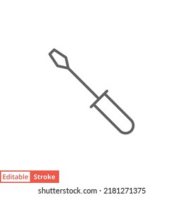 Slotted common blade screwdriver flat icon. Simple outline style. Thin line vector illustration symbol isolated on white background. Editable stroke EPS 10.