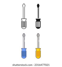 Slotted common blade screwdriver flat vector icon set for apps and websites