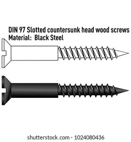 Slotted countersunk head wood screws from black steel
