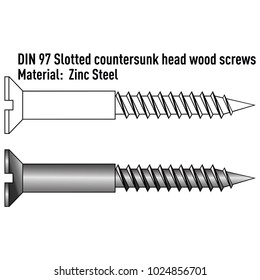 Slotted countersunk head wood screws from zinc steel