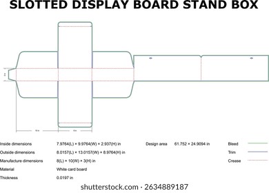 Modelo de caixa de suporte de placa de exibição com fenda com dimensões e especificações de fabricação