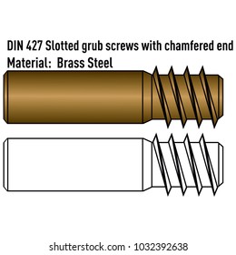 Slotted grub screws with chamfered end from brass steel