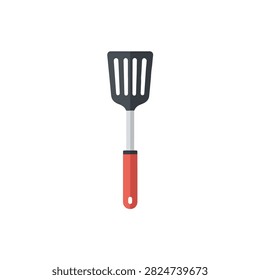 Slotted Kitchen Spatula with Red Handle Flat Vector Illustration Isolated on White Background