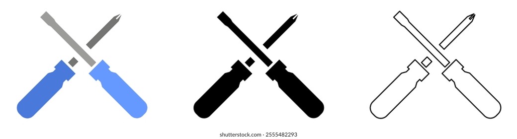 Slotted and phillips screw driver vector pictogram sign icon symbol ui and ux design, glyphs and stroke line