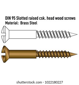 Slotted raised head wood screws from brass steel