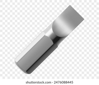 Slotted screwdriver bit isolated on a white background. Realistic 3d vector illustration. Isometric metal bits for screwdriver. Hand tools for repair and construction. Bits for bolts and screws