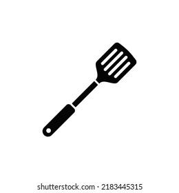 slotted spatula icon in black flat glyph, filled style isolated on white background