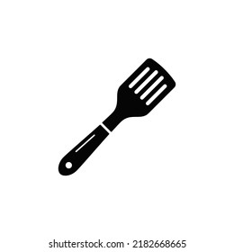 slotted spatula, turner spatula icon in black flat glyph, filled style isolated on white background